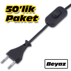 A2300 - ARAPUARLI FİŞLİ KABLO - BEYAZ (50'lik paket)
